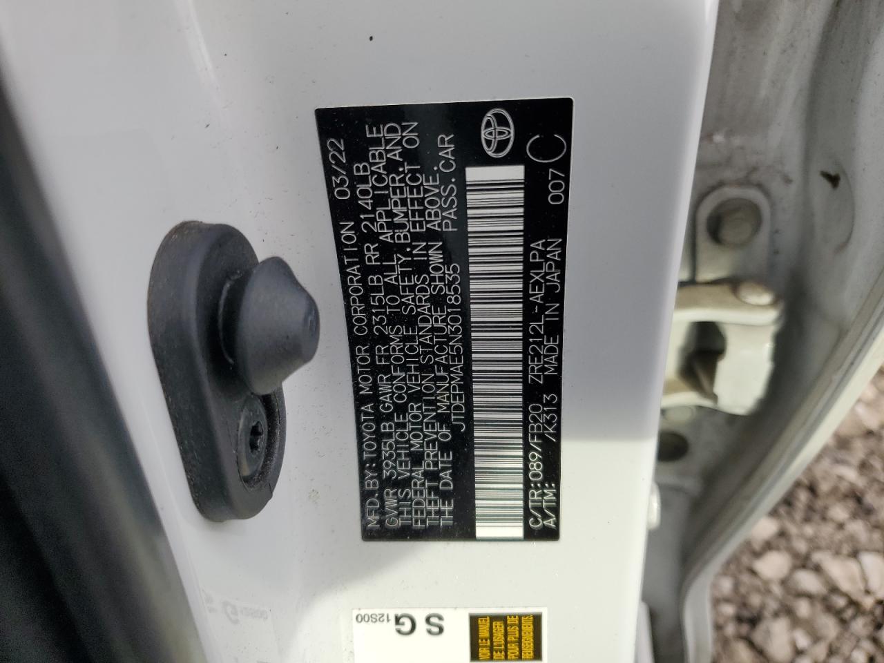 2022 TOYOTA COROLLA LE VIN:JTDEPMAE5N3018535