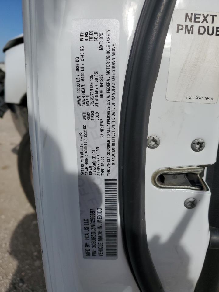 2022 RAM 2500 BIG HORN/LONE STAR VIN:3C6UR5DL3NG296697