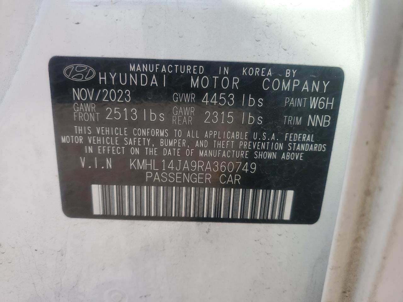 2024 HYUNDAI SONATA SEL VIN:KMHL14JA9RA360749