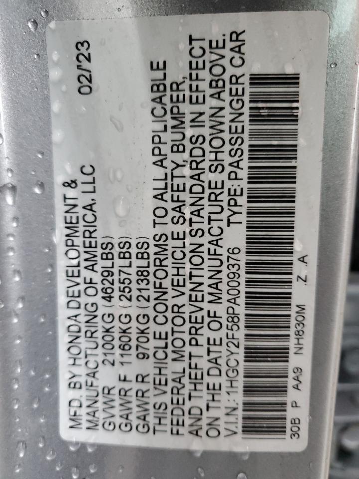 2023 HONDA ACCORD HYBRID SPORT VIN:1HGCY2F58PA009376