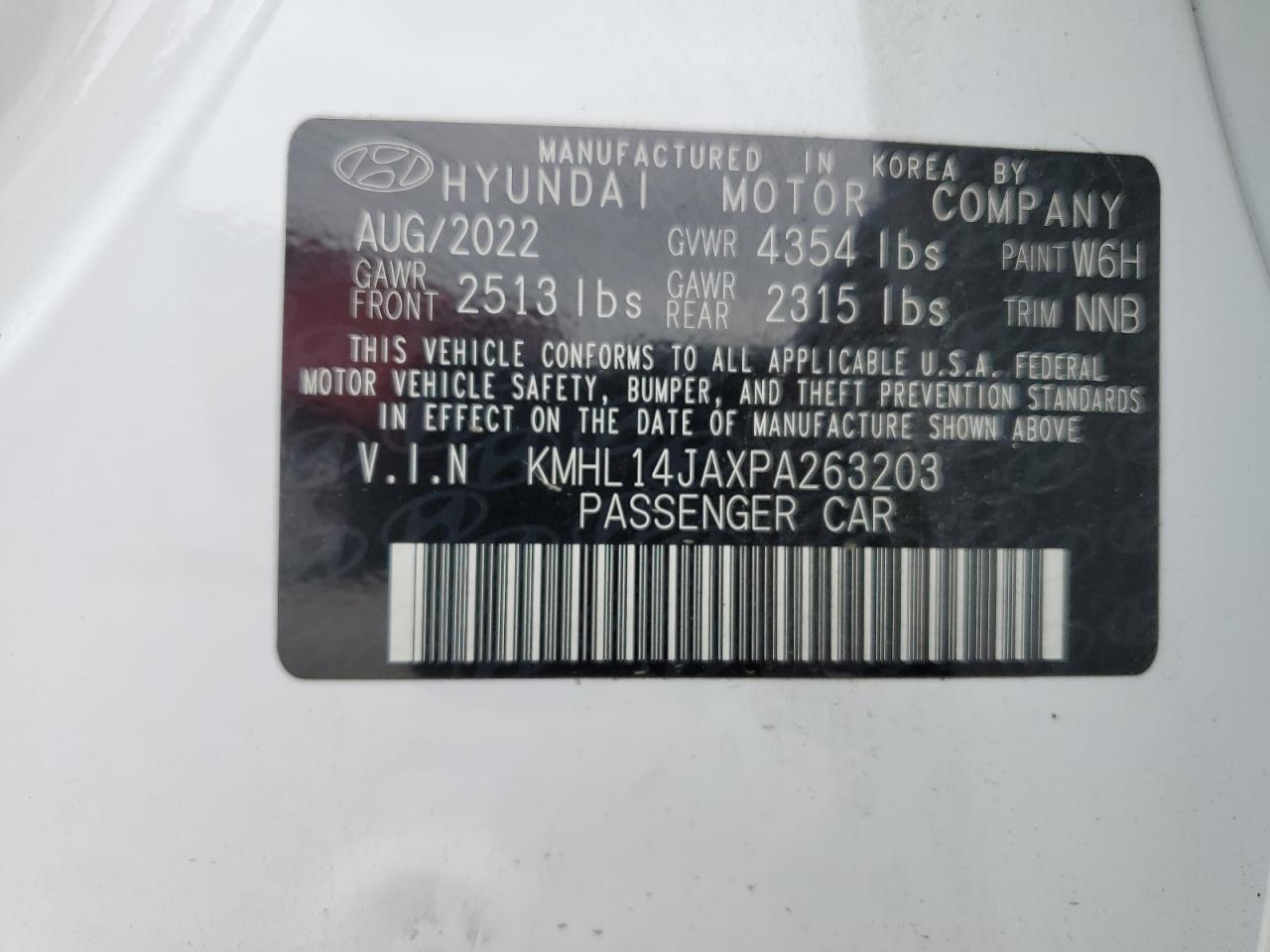 2023 HYUNDAI SONATA SEL VIN:KMHL14JAXPA263203