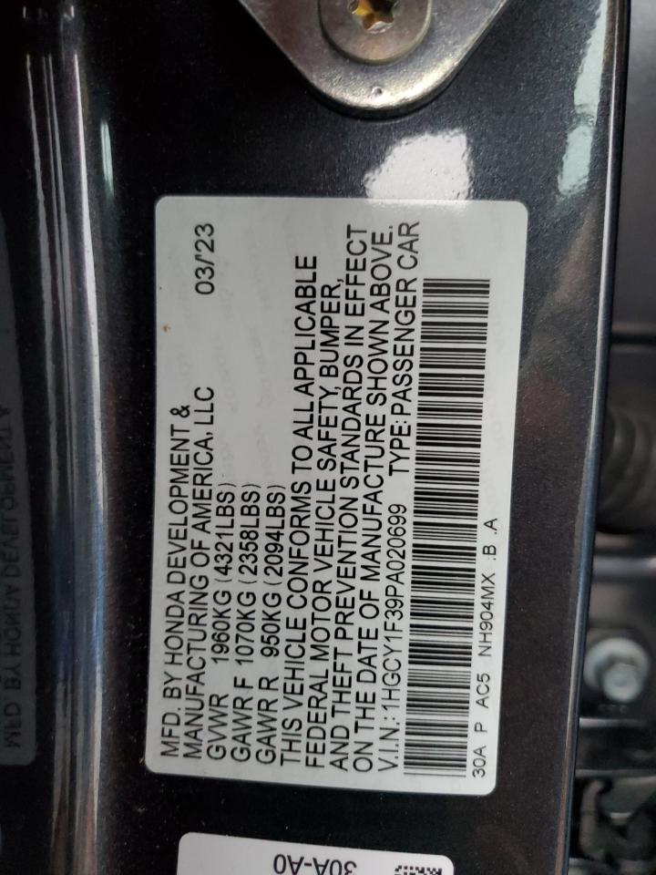 2023 HONDA ACCORD EX VIN:1HGCY1F39PA020699