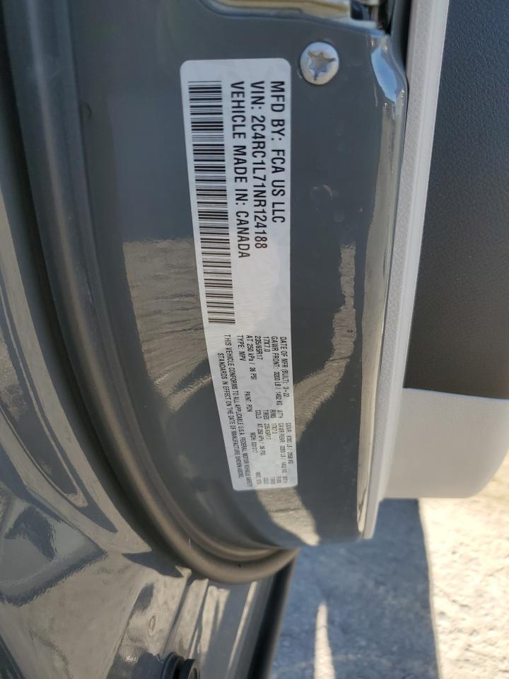 2022 CHRYSLER PACIFICA HYBRID TOURING L VIN:2C4RC1L71NR124188