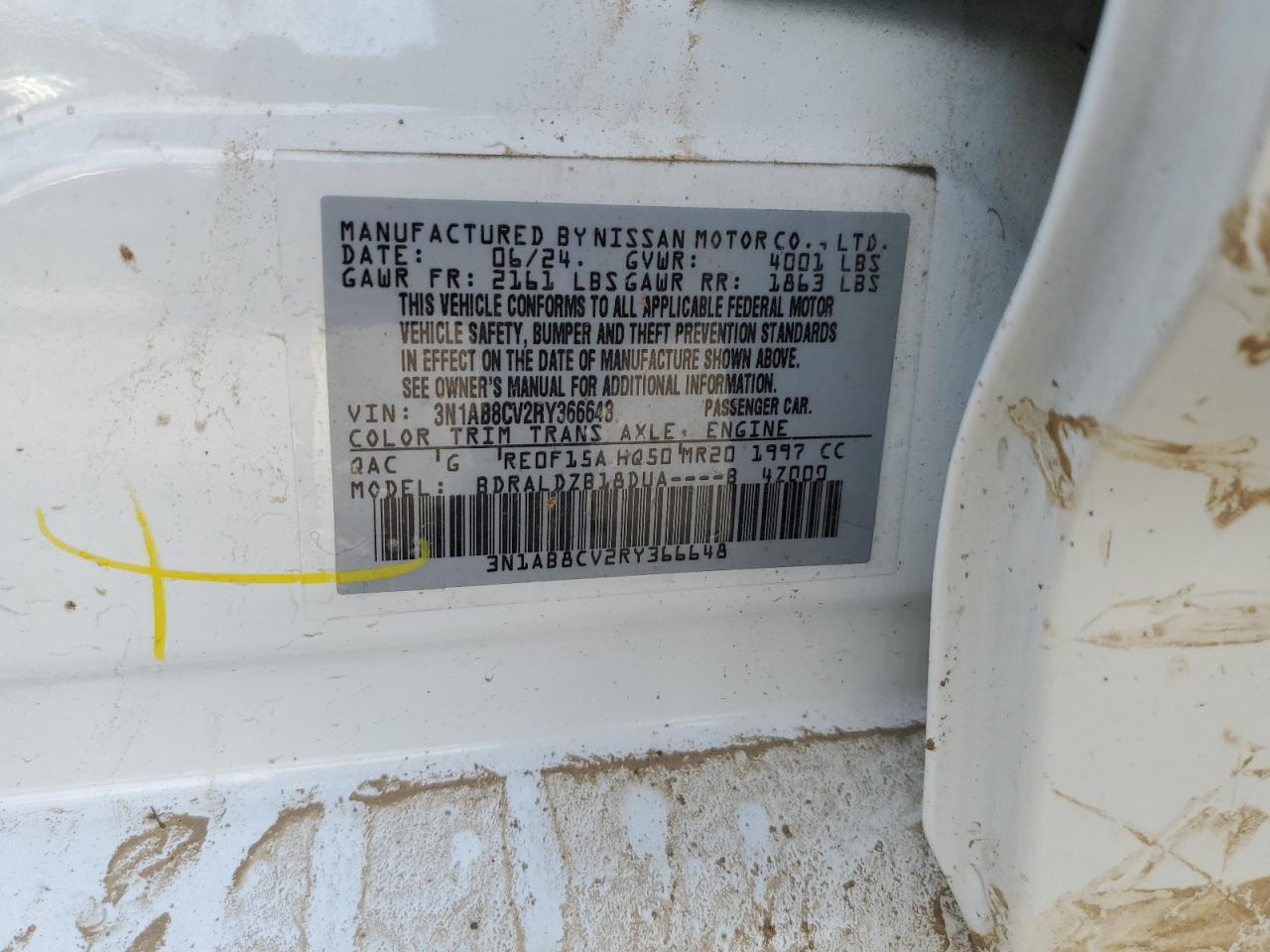 2024 NISSAN SENTRA SV VIN:3N1AB8CV2RY366648