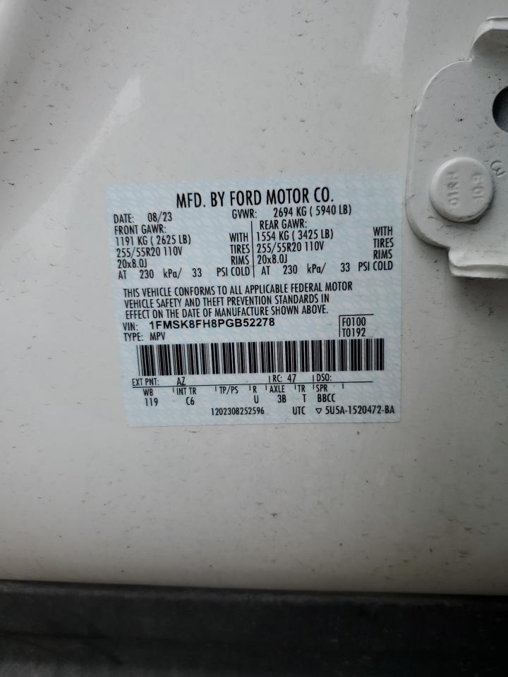 2023 FORD EXPLORER LIMITED VIN:1FMSK8FH8PGB52278