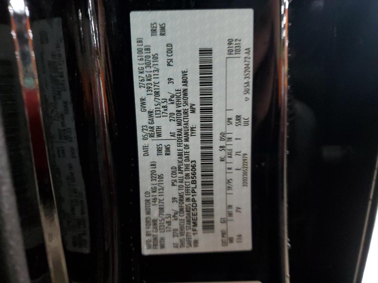 2023 FORD BRONCO BASE VIN:1FMEE5DP1PLB56063