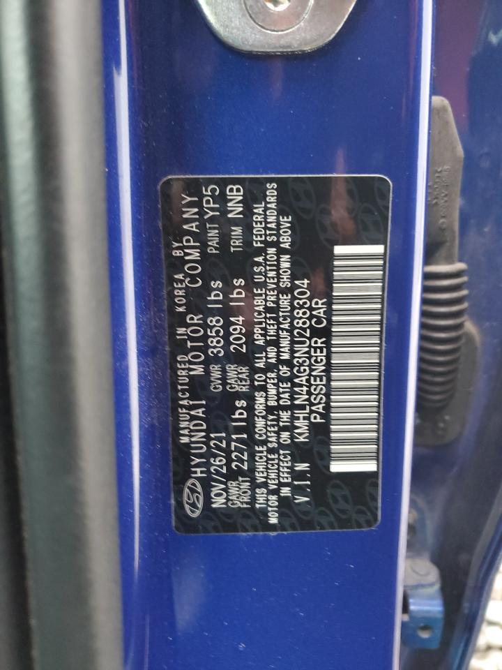 2022 HYUNDAI ELANTRA SEL VIN:KMHLN4AG3NU288304