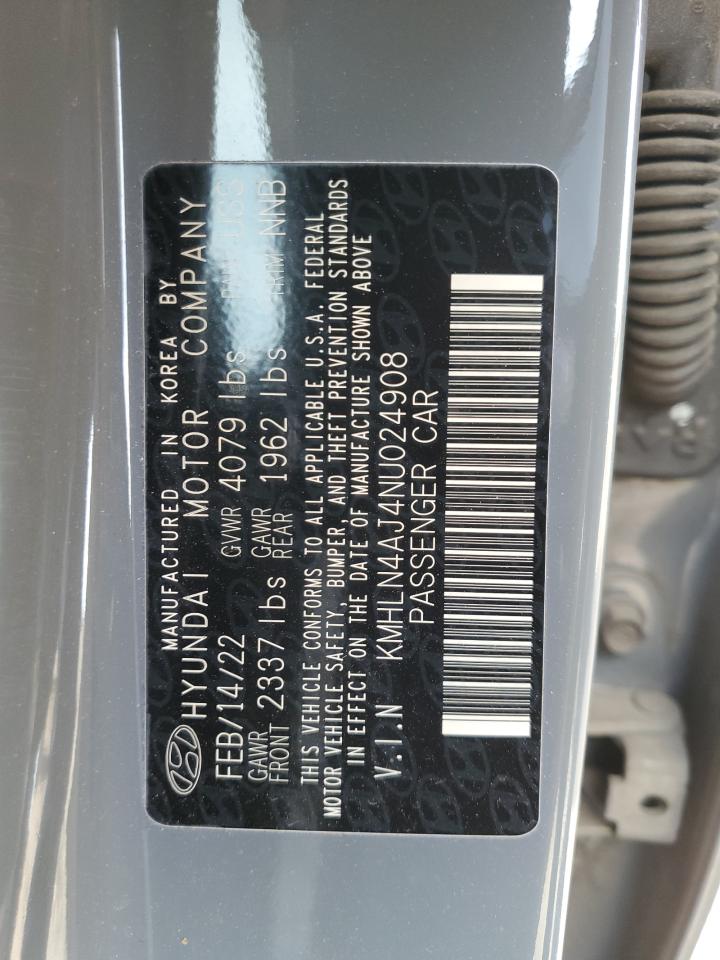 2022 HYUNDAI ELANTRA LIMITED VIN:KMHLN4AJ4NU024908