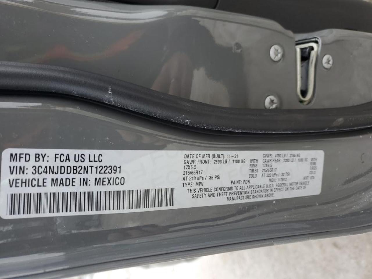 2022 JEEP COMPASS TRAILHAWK VIN:3C4NJDDB2NT122391
