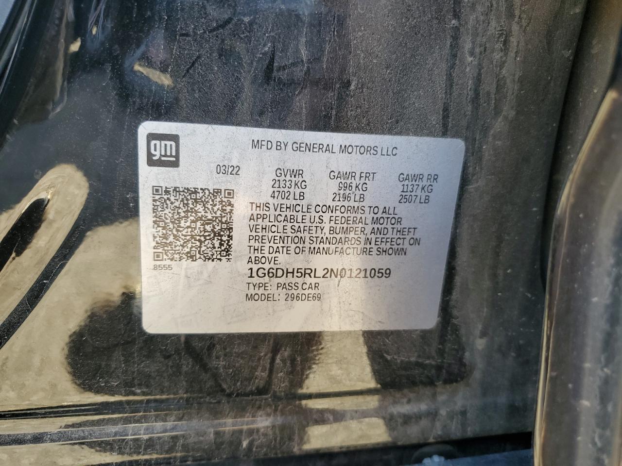 2022 CADILLAC CT4-V  VIN:1G6DH5RL2N0121059