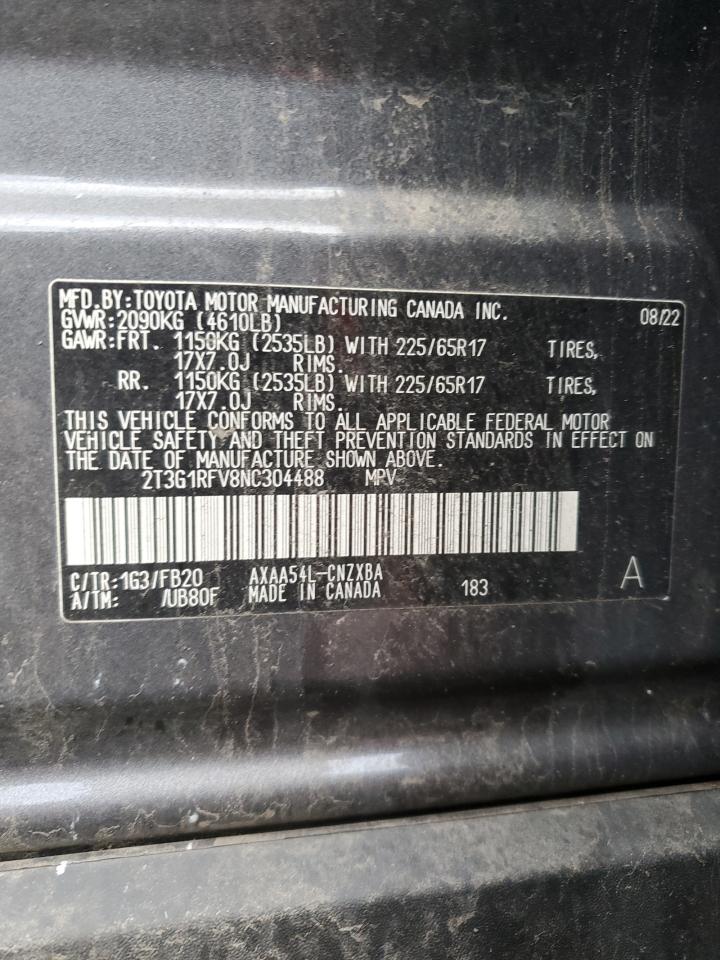 2022 TOYOTA RAV4 LE VIN:2T3G1RFV8NC304488