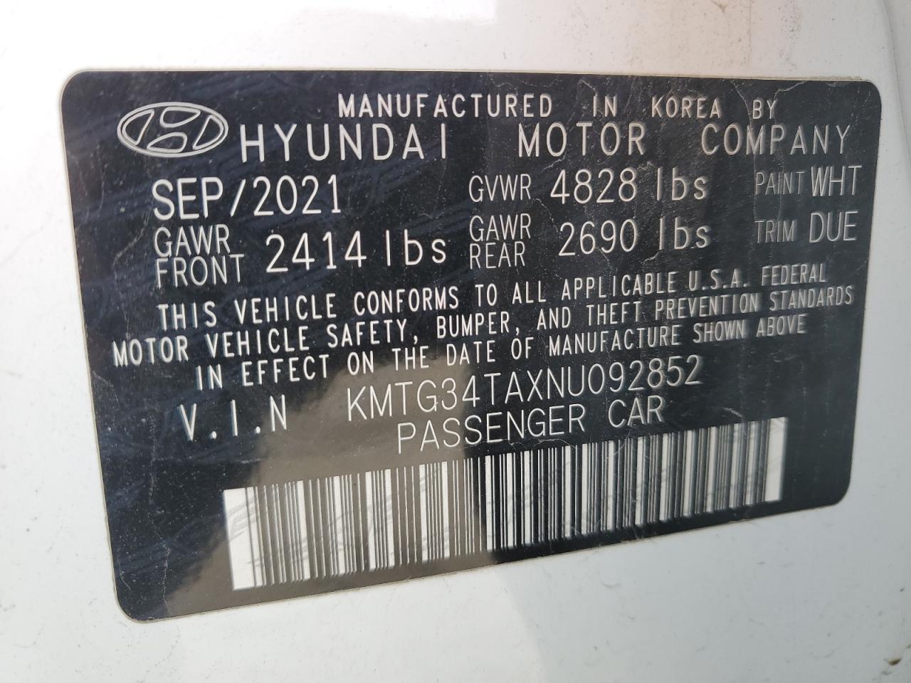 2022 GENESIS G70 BASE VIN:KMTG34TAXNU092852