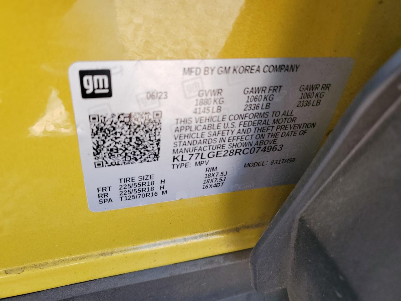 2024 CHEVROLET TRAX 1RS VIN:KL77LGE28RC074963