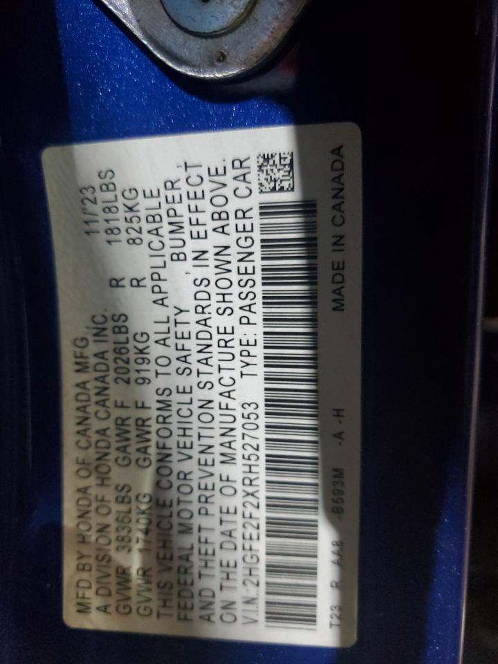 2024 HONDA CIVIC LX VIN:2HGFE2F2XRH527053