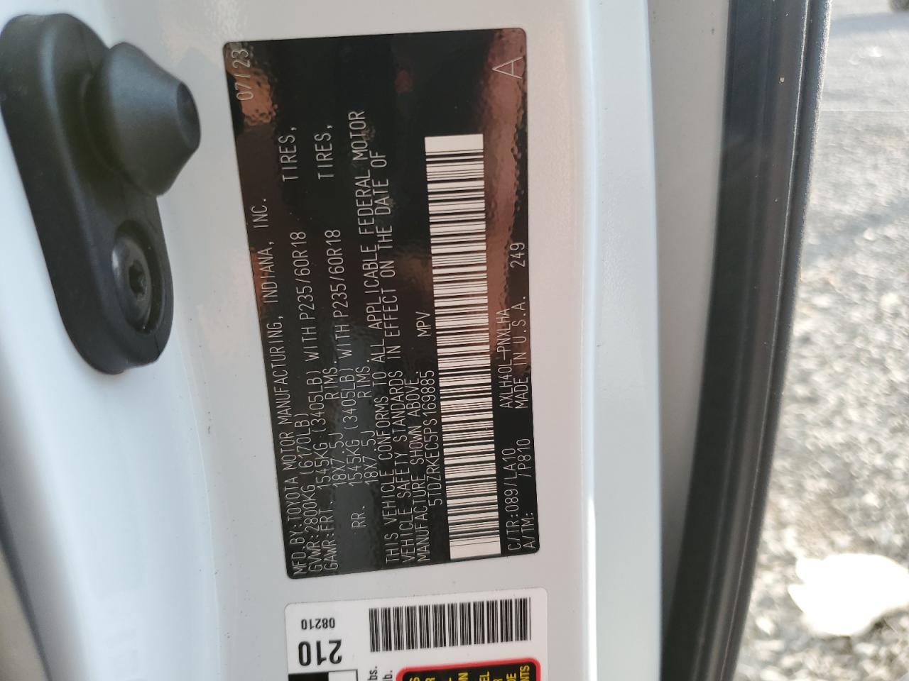 2023 TOYOTA SIENNA LIMITED VIN:5TDZRKEC5PS169885