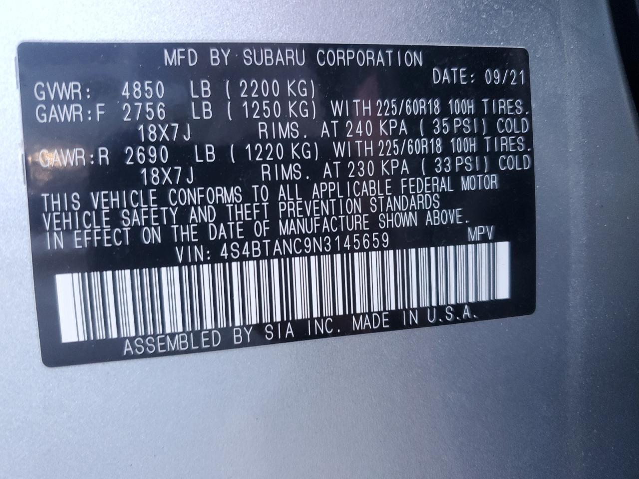 2022 SUBARU OUTBACK LIMITED VIN:1GT49REY6LF138248