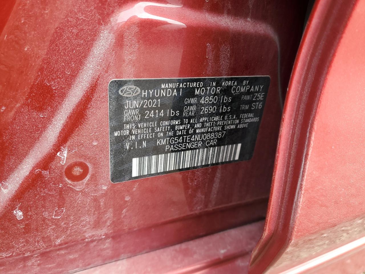 2022 GENESIS G70 BASE VIN:KMTG54TE4NU088387