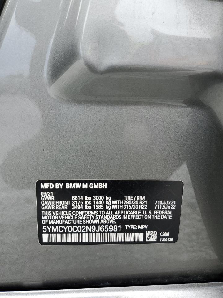 2022 BMW X6 M VIN:5YMCY0C02N9J65981