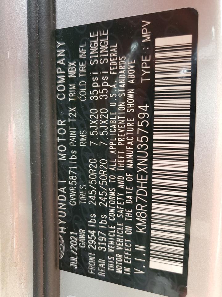 2022 HYUNDAI PALISADE CALLIGRAPHY VIN:KM8R7DHEXNU357594