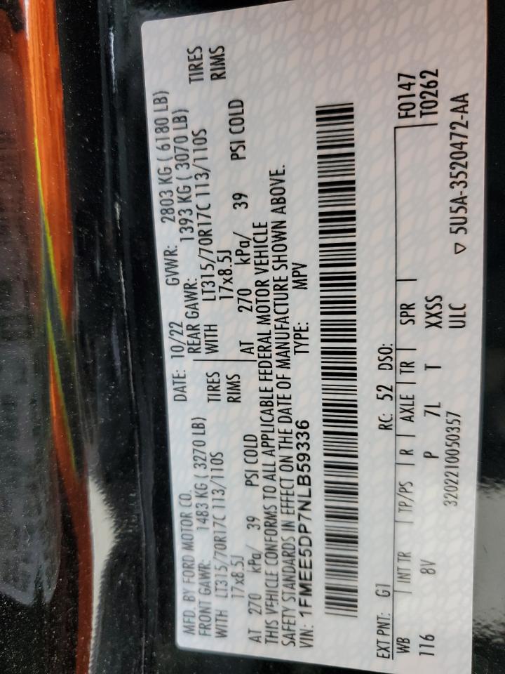 2022 FORD BRONCO BASE VIN:1FMEE5DP7NLB59336
