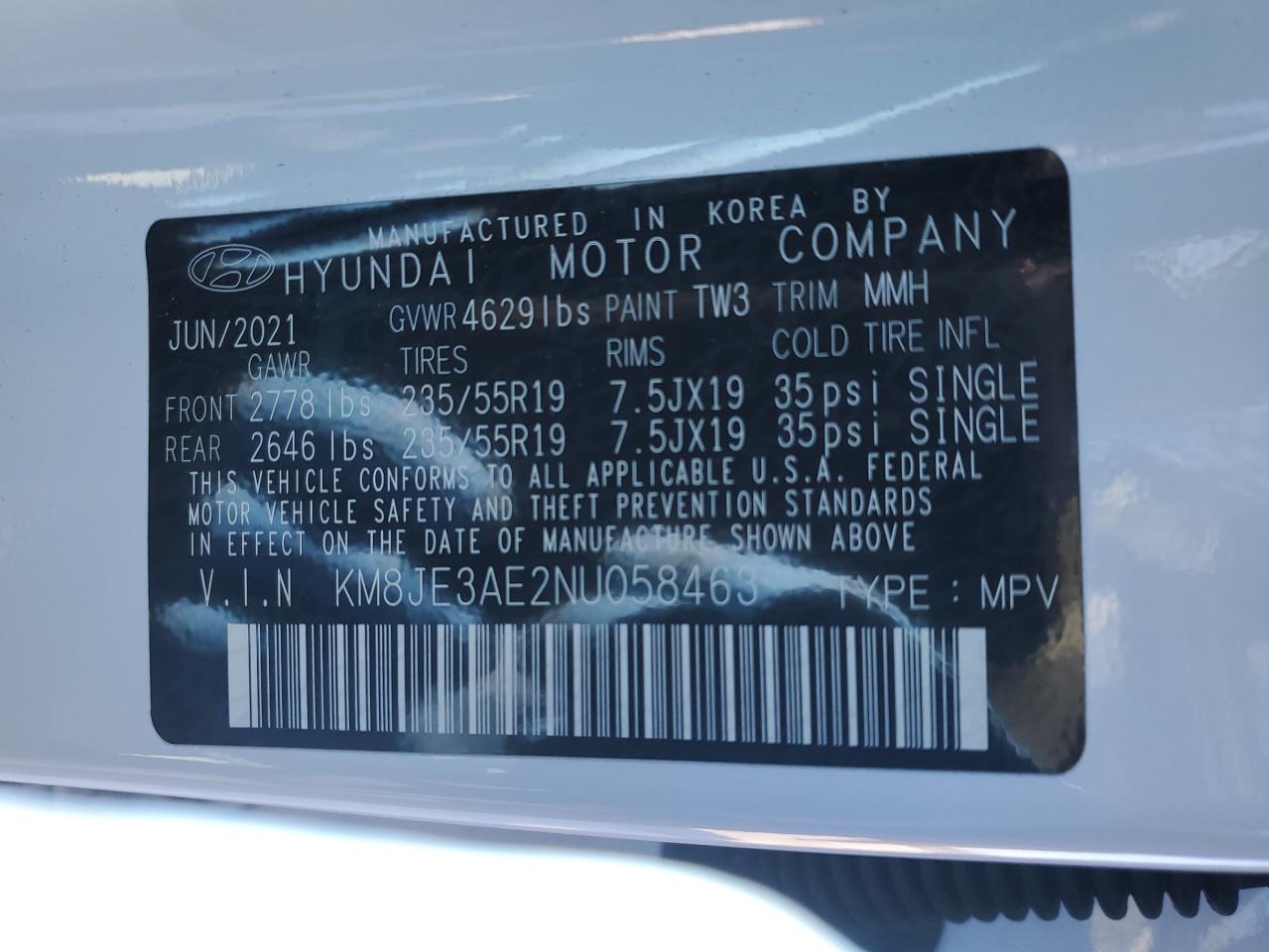 2022 HYUNDAI TUCSON LIMITED VIN:KM8JE3AE2NU058463