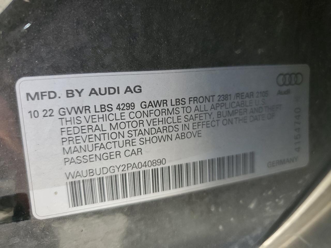 2023 AUDI A3 PREMIUM PLUS VIN:WAUBUDGY2PA040890