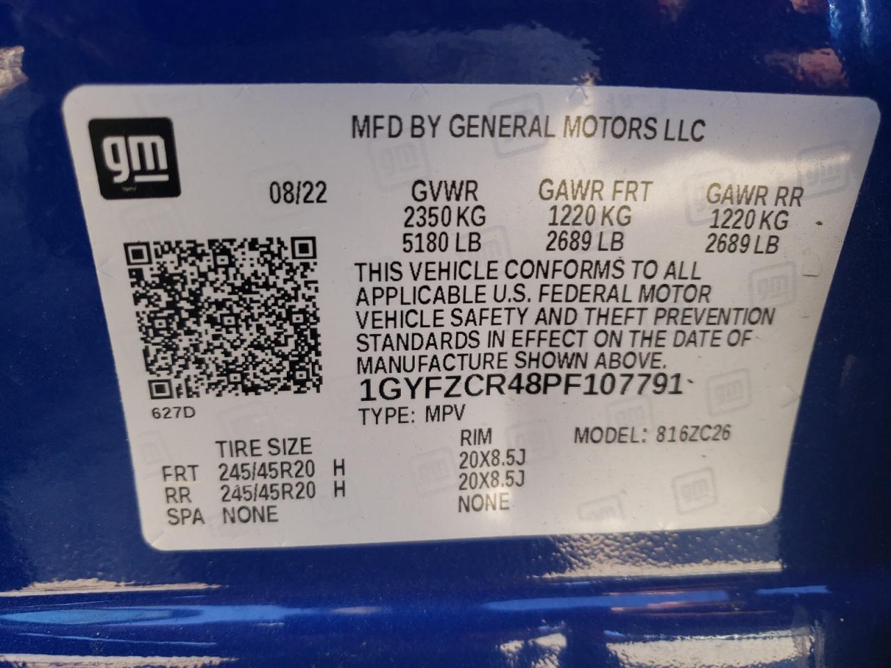 2023 CADILLAC XT4 PREMIUM LUXURY VIN:1GYFZCR48PF107791