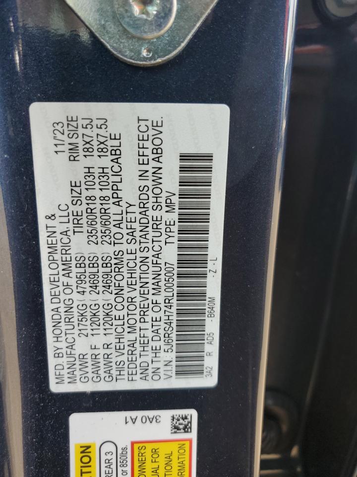 2024 HONDA CR-V EXL VIN:5J6RS4H74RL005007