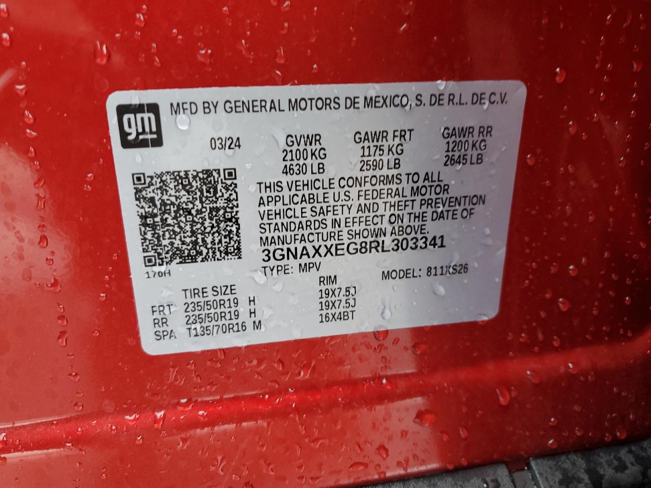 2024 CHEVROLET EQUINOX PREMIERE VIN:3GNAXXEG8RL303341