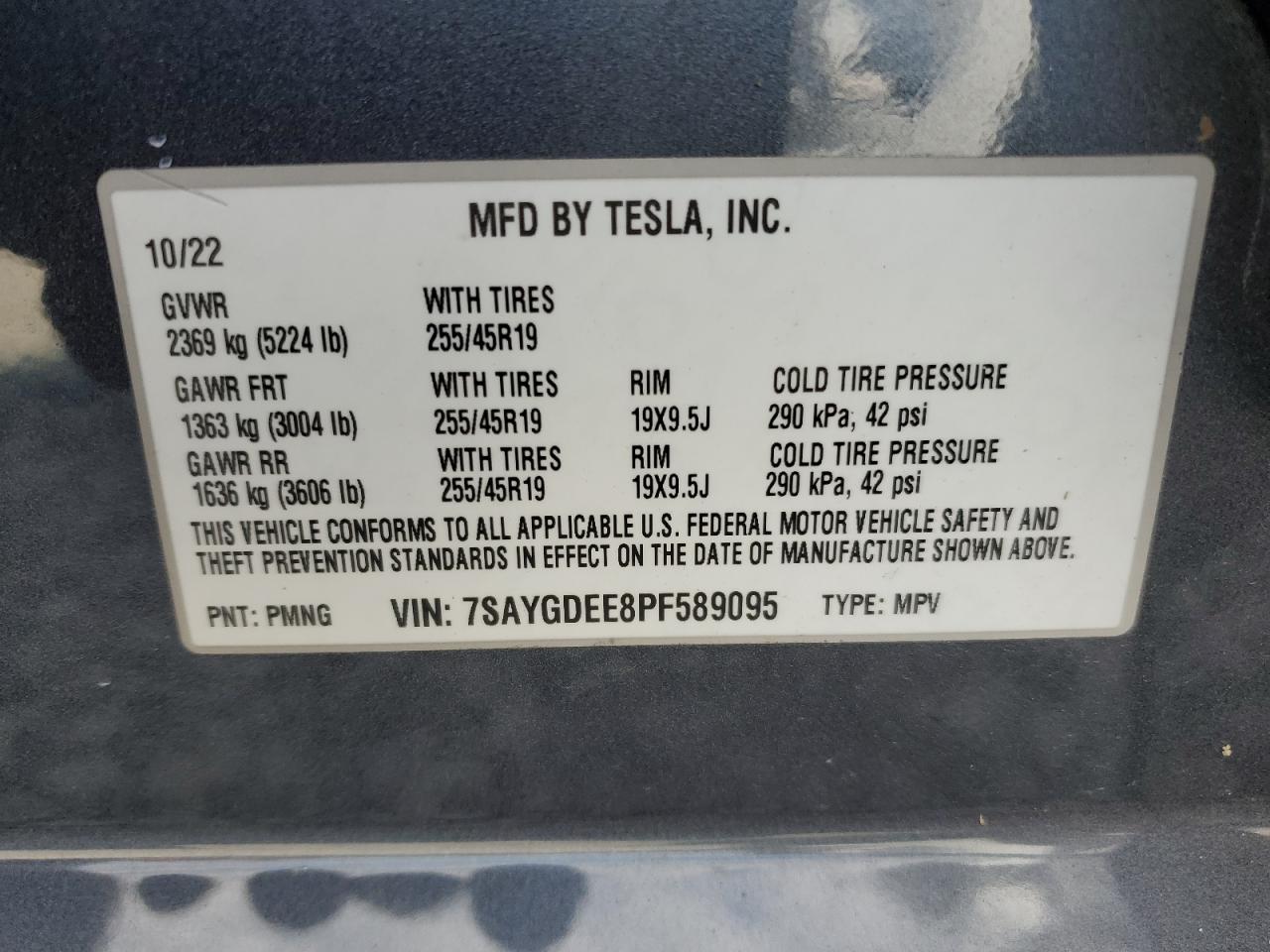 2023 TESLA MODEL Y  VIN:7SAYGDEE8PF589095