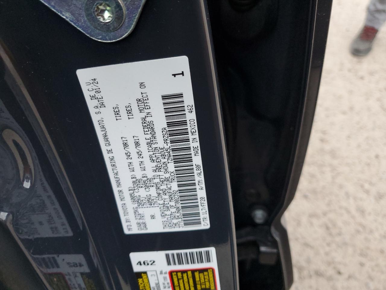 2024 TOYOTA TACOMA DOUBLE CAB VIN:3TYLB5JN0RT002392