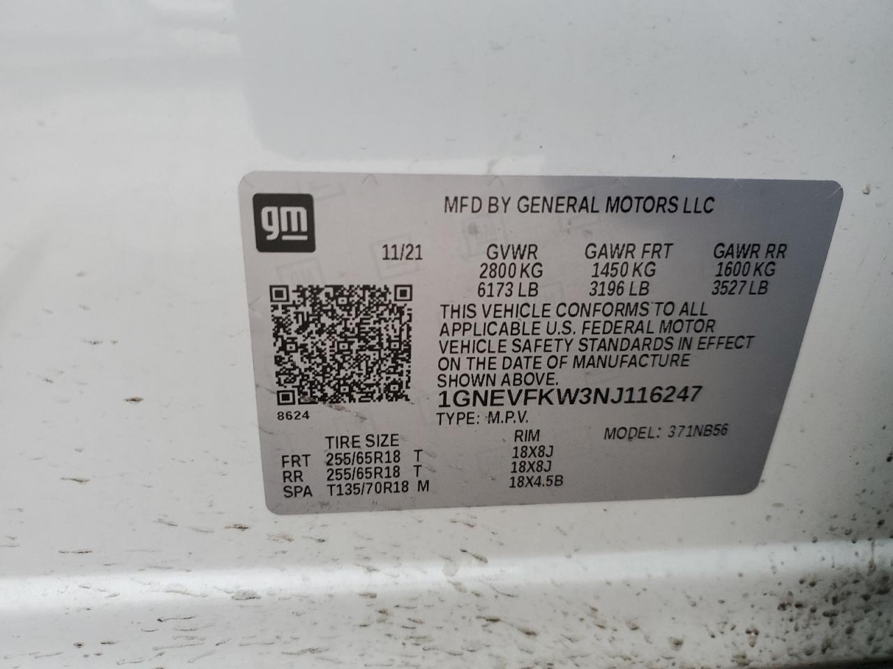 2022 CHEVROLET TRAVERSE LS VIN:1GNEVFKW3NJ116247