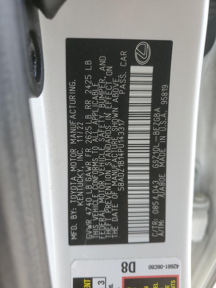 2023 LEXUS ES 350 BASE VIN:58ADZ1B14PU143317