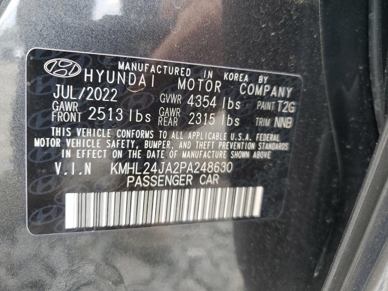 2023 HYUNDAI SONATA SE VIN:KMHL24JA2PA248630