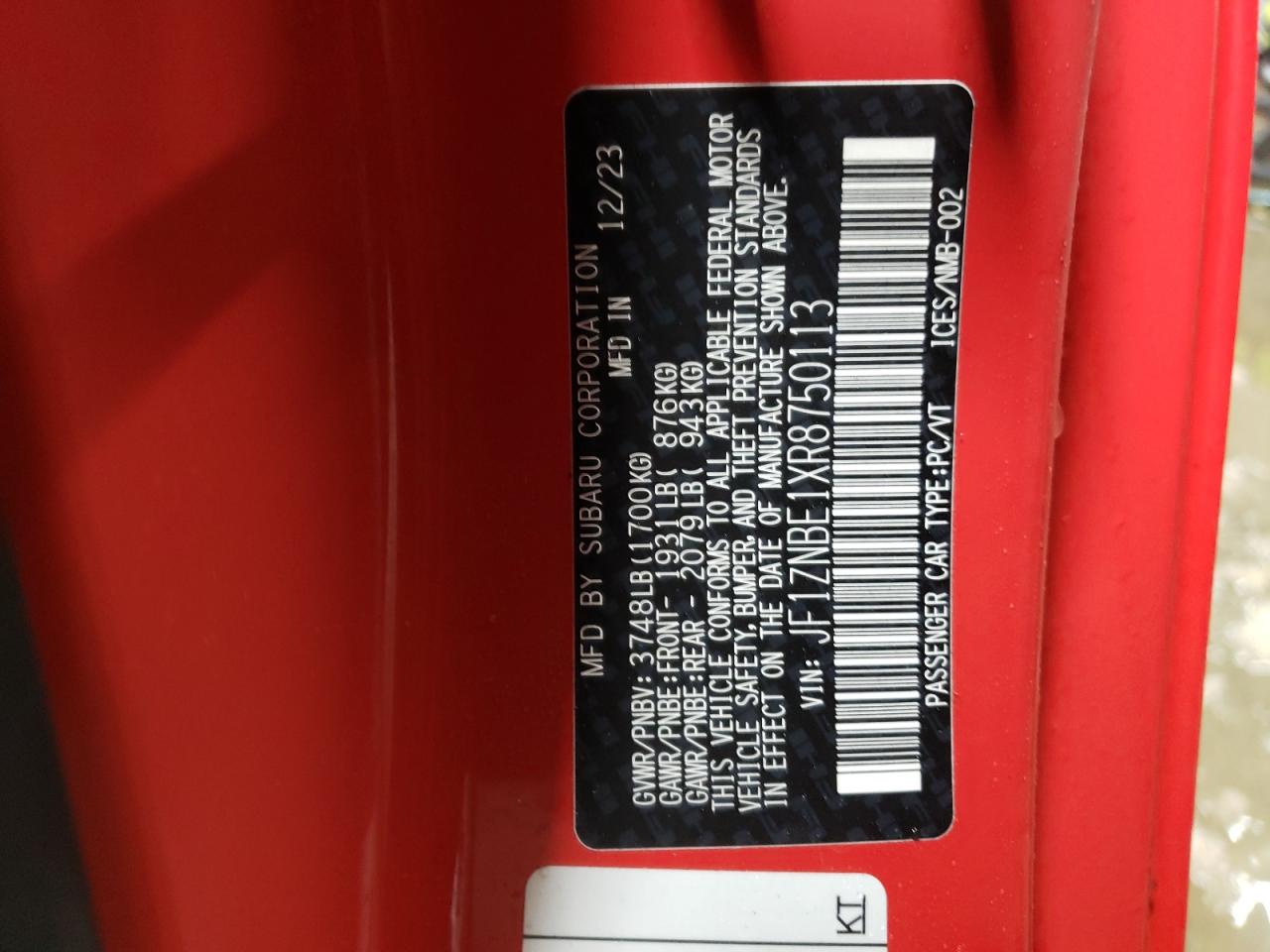 2024 TOYOTA GR 86 PREMIUM VIN:JF1ZNBE1XR8750113