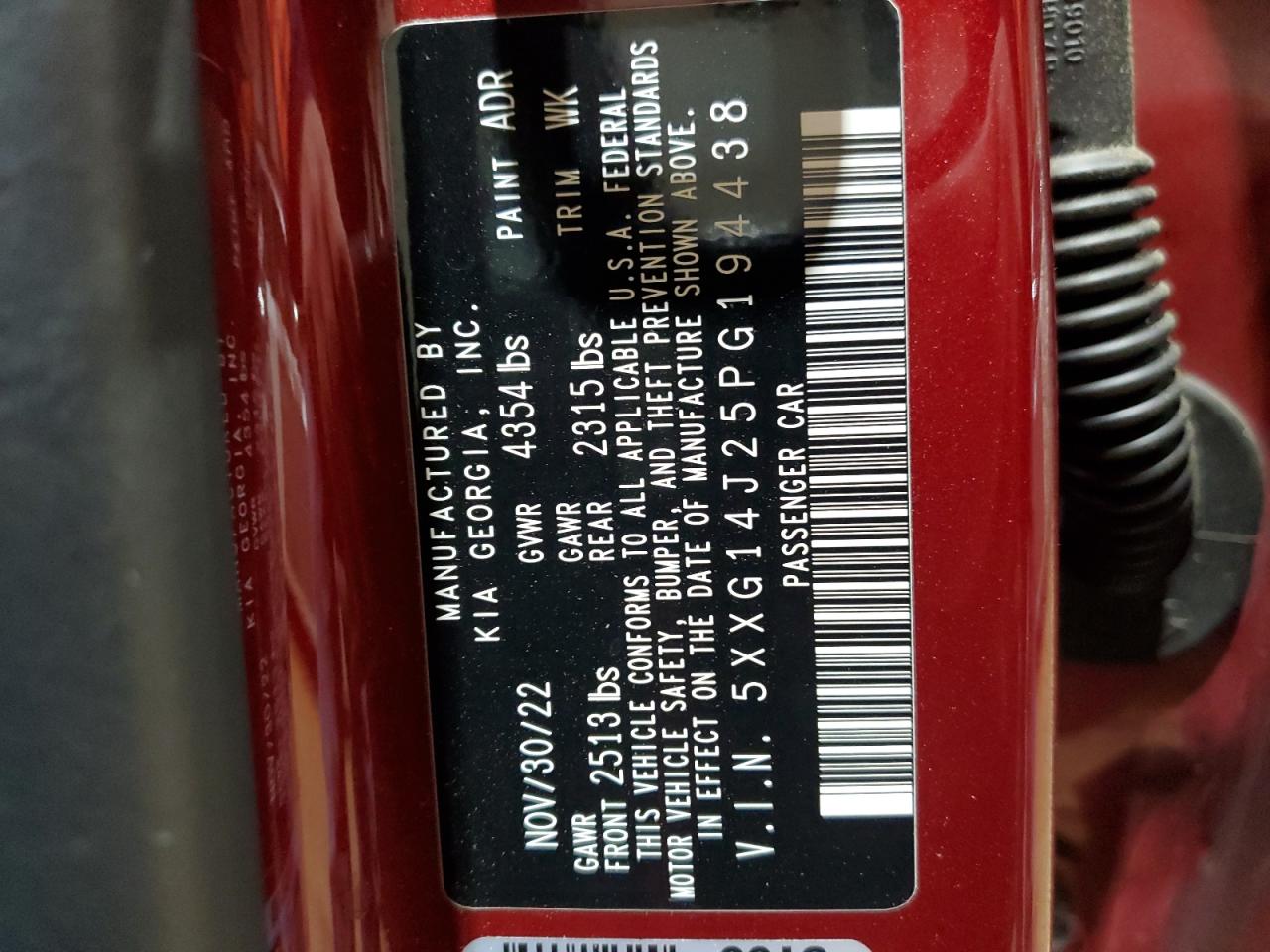 2023 KIA K5 LXS VIN:5XXG14J25PG194438