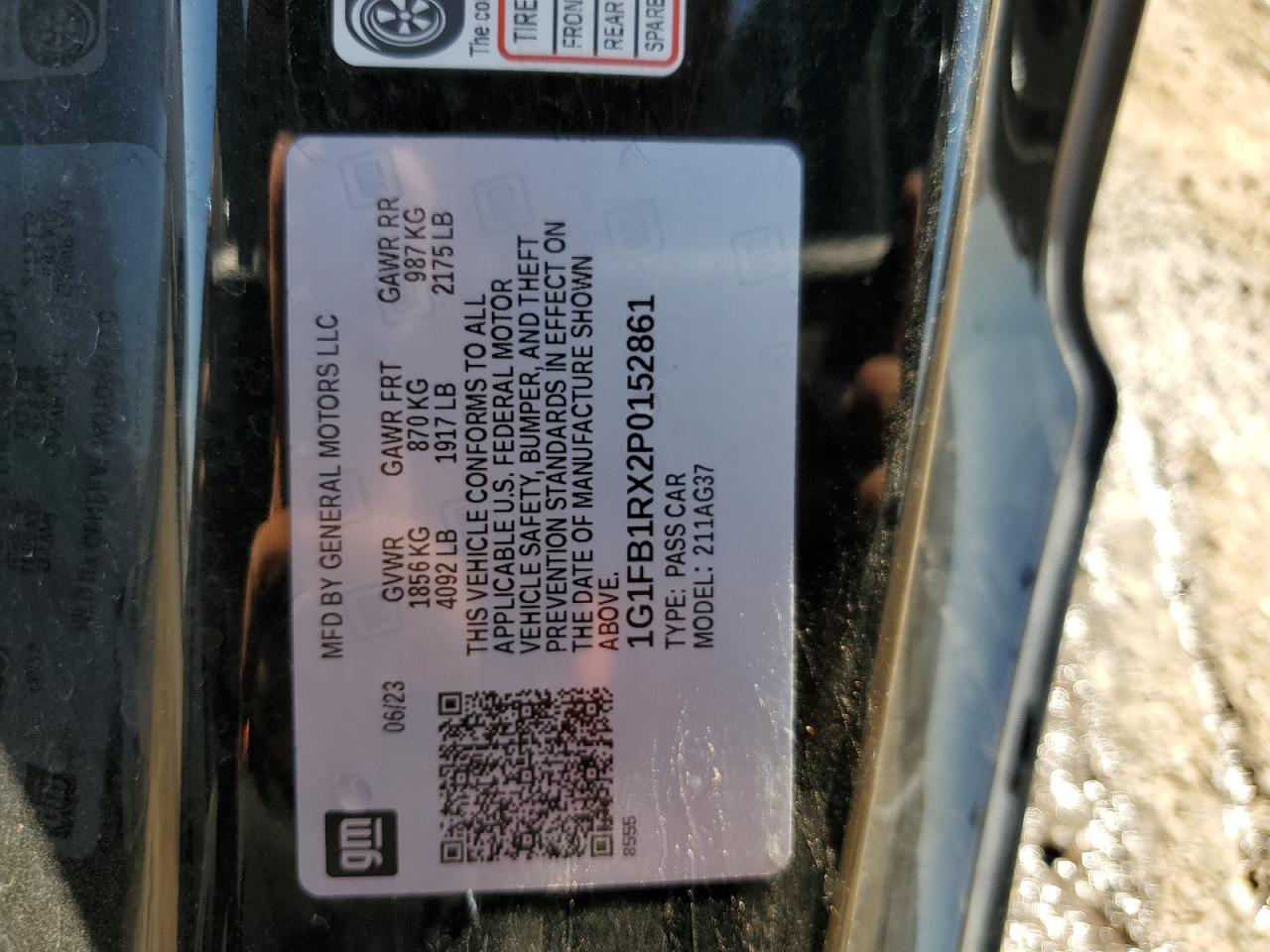 2023 CHEVROLET CAMARO LS VIN:1G1FB1RX2P0152861