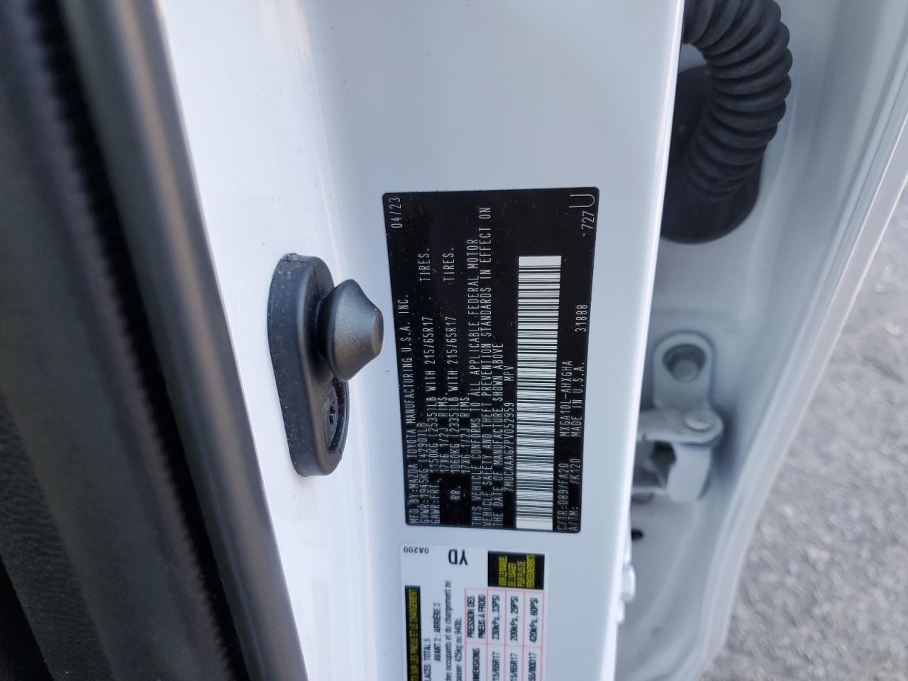 2023 TOYOTA COROLLA CROSS LE VIN:7MUCAAAG7PV052959
