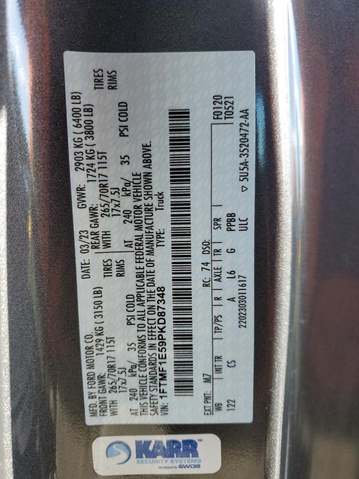 2023 FORD F150  VIN:1FTMF1E59PKD87348