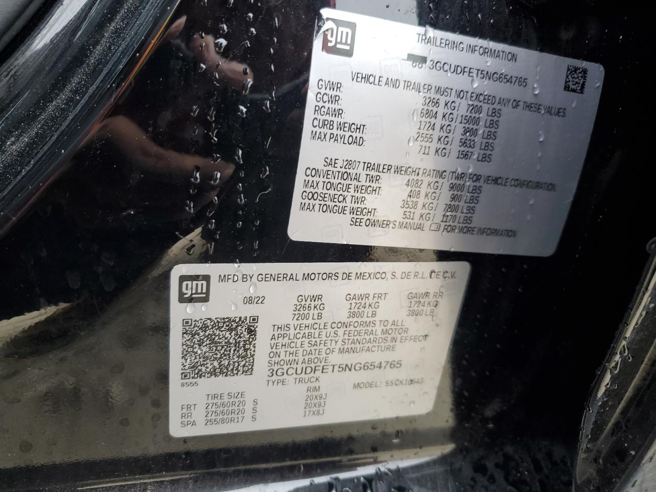 2022 CHEVROLET SILVERADO K1500 LT TRAIL BOSS VIN:3GCUDFET5NG654765