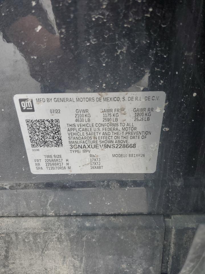 2022 CHEVROLET EQUINOX LT VIN:3GNAXUEV8NS228668