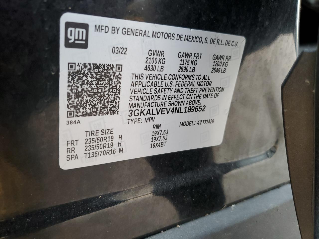 2022 GMC TERRAIN SLT VIN:3GKALVEV4NL189652
