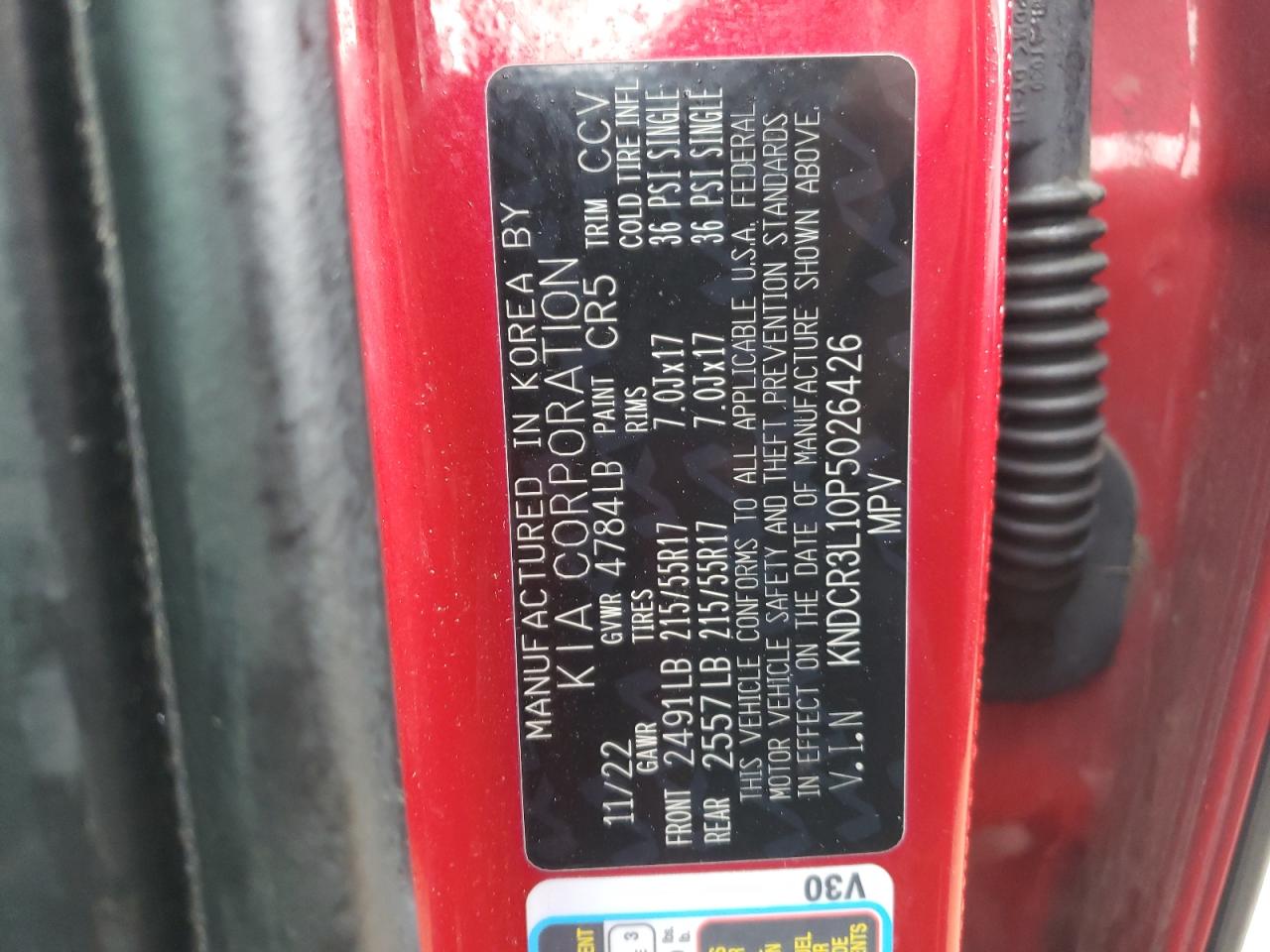 2023 KIA NIRO WIND VIN:KNDCR3L10P5026426