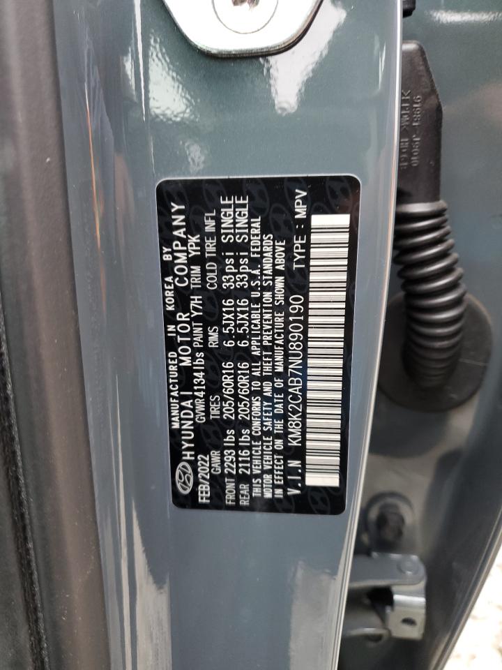 2022 HYUNDAI KONA SEL VIN:KM8K2CAB7NU890190