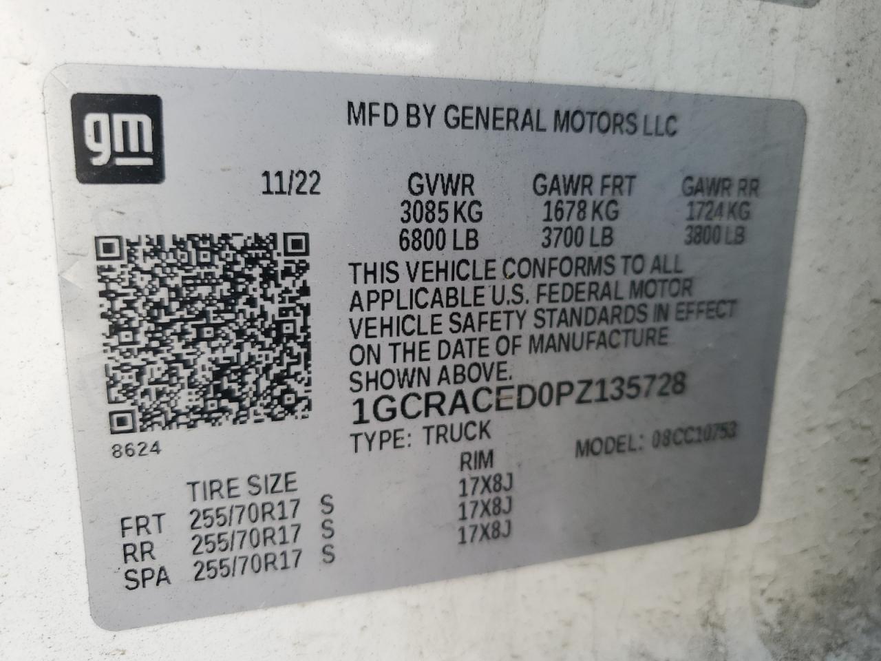 2023 CHEVROLET SILVERADO C1500 LT VIN:1GCRACED0PZ135728