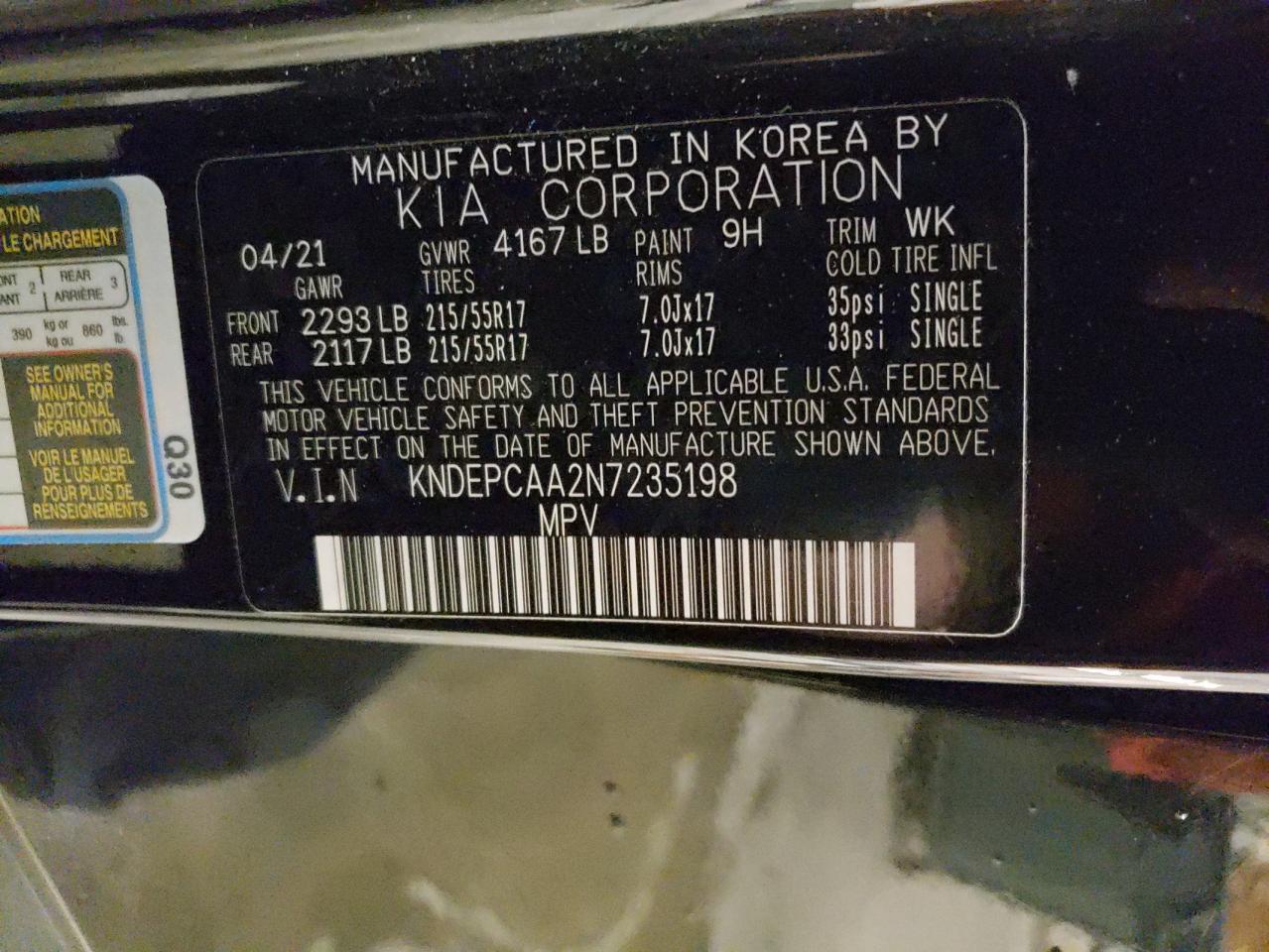 2022 KIA SELTOS LX VIN:KNDEPCAA2N7235198