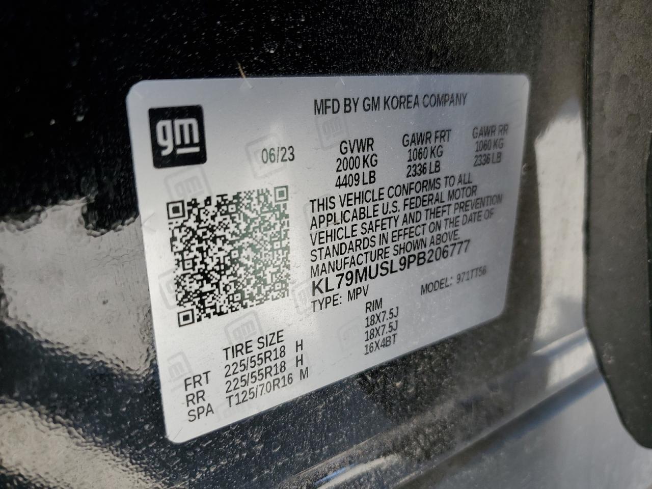 2023 CHEVROLET TRAILBLAZER RS VIN:KL79MUSL9PB206777