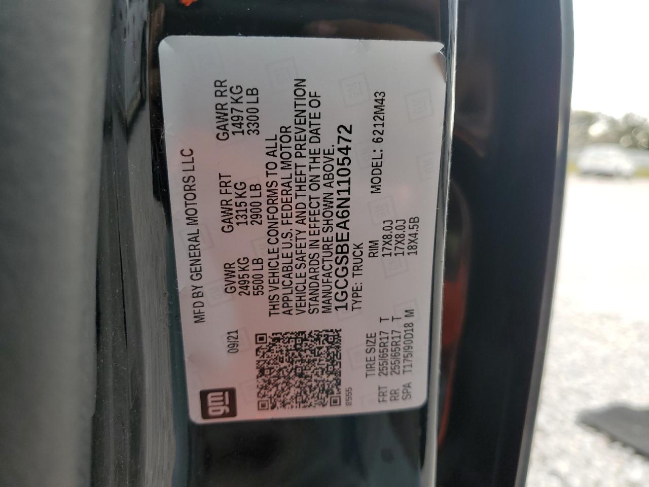 2022 CHEVROLET COLORADO  VIN:1GCGSBEA6N1105472