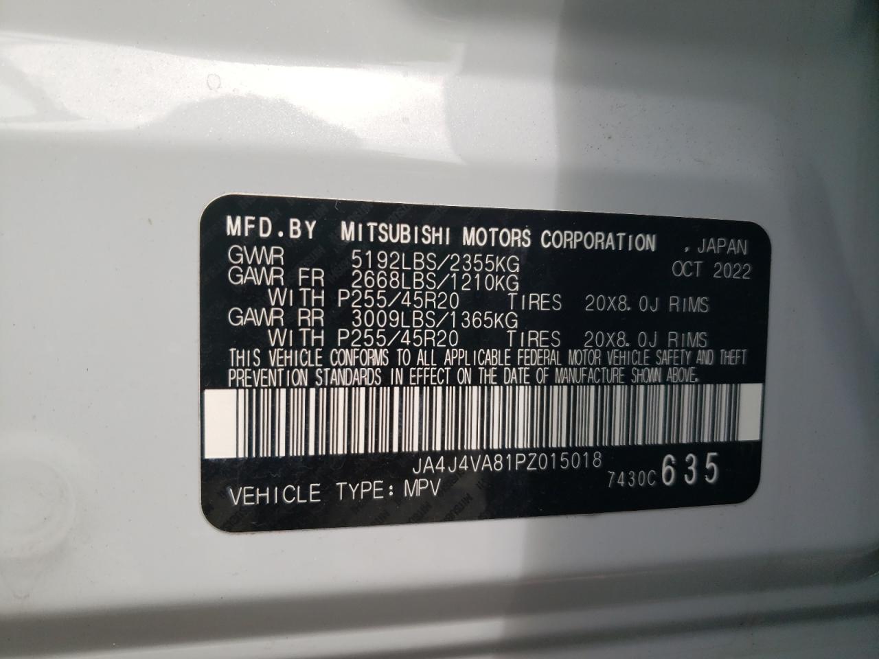 2023 MITSUBISHI OUTLANDER SEL VIN:JA4J4VA81PZ015018