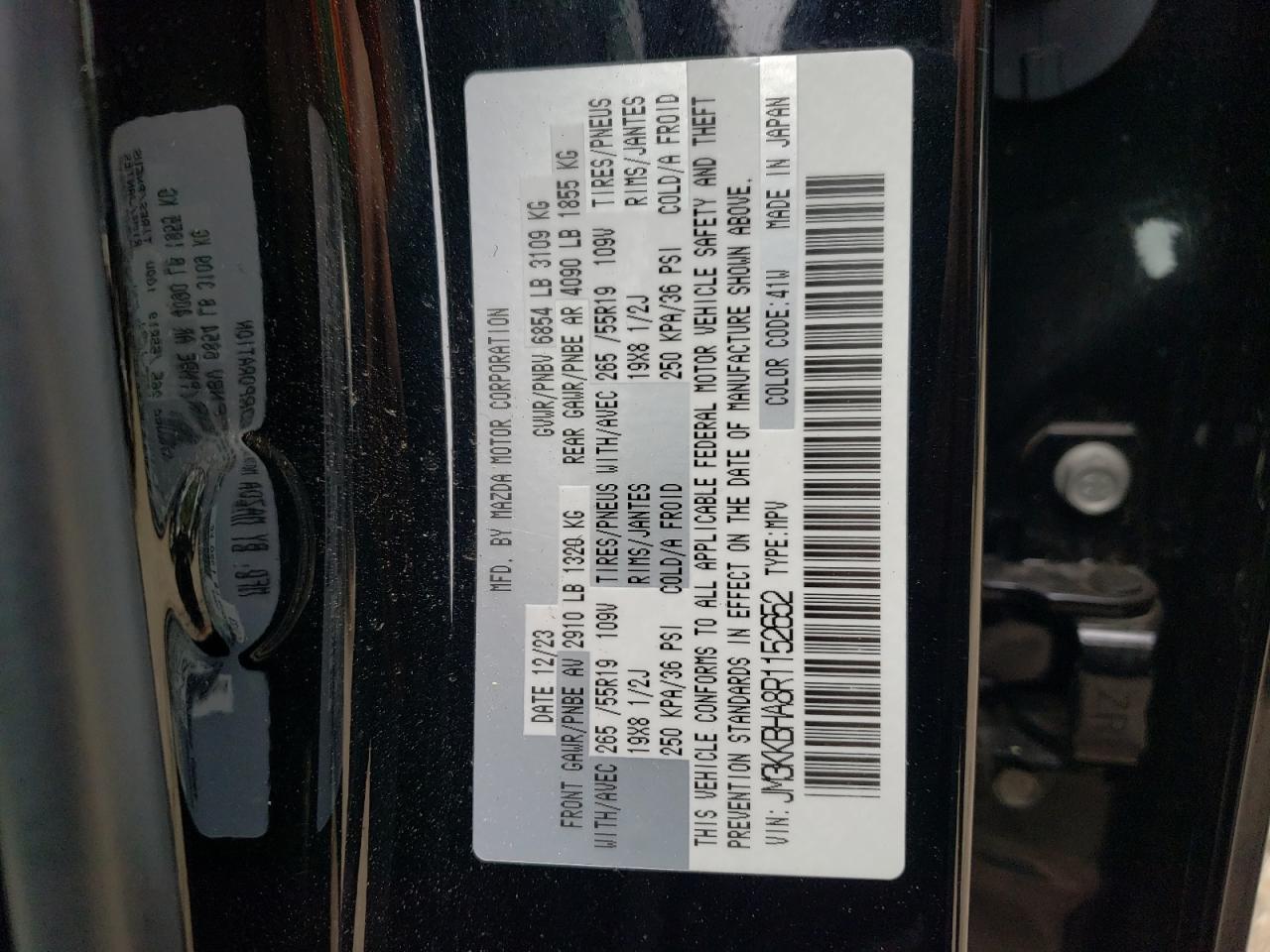 2024 MAZDA CX-90 PREFERRED VIN:JM3KKBHA8R1152652